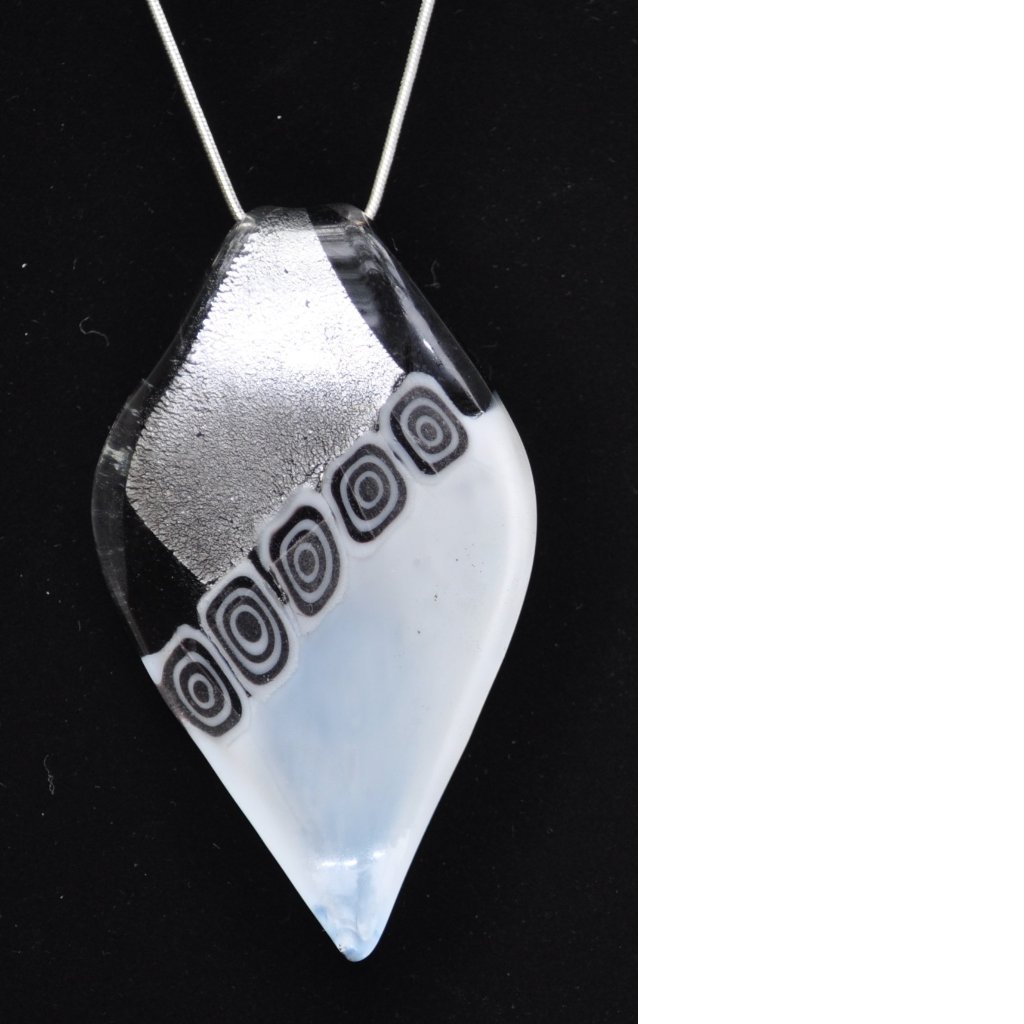 Black White Silver Lampwork Focal Glass Pendant With 925 Silver Necklace 2149 36$